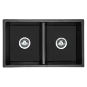 Black Granite Stone Double Kitchen Laundry Sink 770x450mm Undermount Topmount