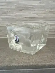 Pilgrim Glass Ice Block Diamond Shaped Votive Candle Holder Paperweight w/Label