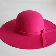 [lkpoijuh] Women Sun Hat Vintage Lady Wide Large Plush Felt Cap Casual Summer Beach Floppy Sun Hat (Color : Rose Red)
