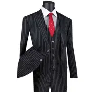 BIG & TALL Men's Black Gangster Stripe 3-Piece Classic-Fit Suit NWT