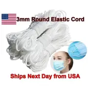 3mm (1/8'') Round Elastic Band Cord Sewing Trim For DIY Face Masks 10-100 Yards