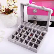 24 Grids Velvet Organizer Glass Box Jewelry Ring Earrings Display Storage Box