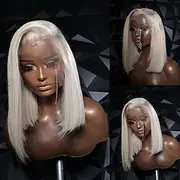 Brazilian Hair Wavy 100% Virgin Hair Glueless 5x5 Lace Closure Wigs Short Bob Ash Blonde 13x4 Lace Front Wig Awith Baby Hair Natural Hairline Pre-Plucked For W