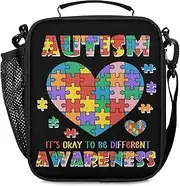 Autism Awareness Heart Lunch Box for Boys Girls - Reusable Insulated Lunch Bags for Kids - Large Capacity Cooler Back to School Lunch Thermal Meal Tote Kit