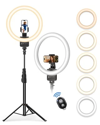 12'' Ring Light with 62'' Extendable Tripod Stand, Selfie Ring Light with Sta...