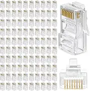 RJ45 Connectors, Pack of 100 RJ45 CAT6 Pass-Through Connectors Ends, CAT6 Ethernet Network Cable, RJ45 Network Cable Connector, Eight-Core Crystals with Gold-Plated Ethernet Network End Plug