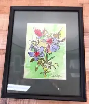 Framed Floral Watercolor Painting Signed By Craig