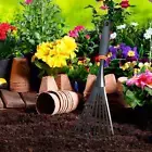 Leaf Rake with Ergonomic Handle Small Garden Rake Metal Shrub Rake for Lawns