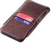 Dockem Provincial Wallet Sleeve for iPhone 16-11, 16-12 Pro, 16e, XR (6.1/6.3 inch) – Vintage Vegan Leather Pouch Cover with 2 Card Holder Slots [Brown]