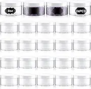 Dandat 24 Pcs 8 oz Plastic Jars with Lid and Label PET Cosmetic Containers Leak Proof Empty Cosmetic Jars Refillable Storage Travel Containers for Lotion Cream Gel Powder(Clear with White Lid)