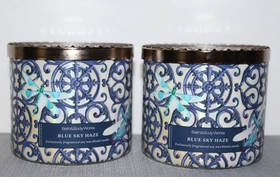 2X Bath & Body Works BLUE SKY HAZE 3 Wick SCENTED Candle 25-45 Hours New!