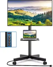 Mobile TV Cart with Power Outlet, Rolling TV Stand for 23-60 Inch LCD LED OLED F