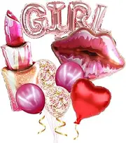 Lip Balloons Lipstick Balloons Set, Makeup Party Decorations Include Banner Balloon and Heart Shape Balloon for Birthday Wedding Valentine's Spa Party Balloon Supplies