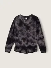 Victoria's Secret PINK Varsity Beach Terry V Neck Sweater Top Black Tie Dye S