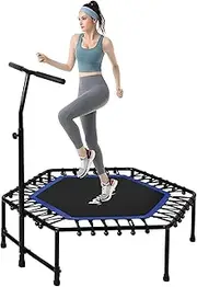 Centra 48" Mini Trampoline Rebounder with Bungees, Max Load 100KG, Fitness Trampolines with T-Adjustable Handle Bar, Stable & Quiet Rebounder, Exercise Trampoline for Adults Indoor/Garden Workout