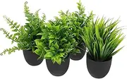 Yardwe Mini Faux Plant with Black Pots 4pcs Potted Artificial Plastic Plants Simulation Succulents in Pot Fake Desk Plant for Home Office Desktop Decor