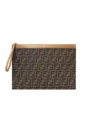 Fendi Large Flat FF Pouch in Brown Fabric