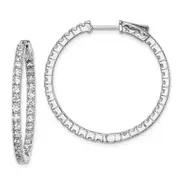 Sterling Silver Shimmer Rhodium-Plated 66 Stone 1.9mm Cz In And Out Round Hinged Hoop Earrings