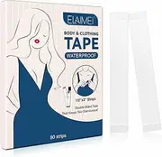 [ELAIMEI] 80pcs Double Sided Tape for Clothes Body Fashion Skin Clear Tape Dress Strips Fabric Tape & Body Tape Strong Multi Use Transparent Clear Color Fabric Skin Friendly for All Skin Shades (80 Strips)