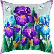 DIY Needlepoint Pillow Kit "Blue Irises" 16"x16" / 40x40 cm
