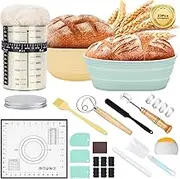 WADEO Sourdough Starter Kit, 23PCS Sourdough Bread Baking Supplies with Banneton Proofing Basket 9'' Round & 10'' Oval, 34oz Sourdough Jar, Silicone Baking Mat for Baking Beginners