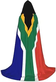 South African Flag Print Halloween Hooded Cloak Full Length Cape With Hood For Men And Women For Carnival