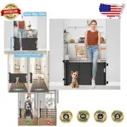Narrow Retractable Indoor Pet Gate 24” Tall, Stylish Black - Easy One-Handed Use