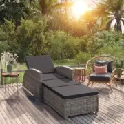 Stylish Garden Sun Lounger Adjustable Backrest PE Rattan Patio Sunbed w/ Cushion