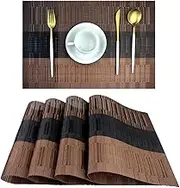 PIGCHCY Placemats,Durable Placemats for Dining Table,Washable Woven Vinyl Kitchen Placemats Set of 4(Brown)