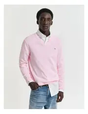 [Gant] Classic Cotton V-Neck Knit in Light Pink Melange