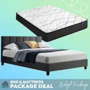 Double Package | Alma Bed Charcoal & Glay Bonnell Spring Mattress (Medium Firm)