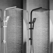 ACA WELS 12" Rain Shower Head Set 3-Mode Handheld Gooseneck Arm Diverter Chrome Black Set