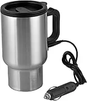 12V Car Heating Cup Car Heated Mug, 450ml Stainless Steel Travel Electric Coffee Cup Insulated Heated Thermos Mug