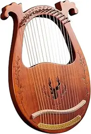 Lyre Harp, C Key 16-String Wooden Lyre Harp Resonance Box String Instrument with Tuning Wrench 3pcs Picks Sticker Extra Set of Strings