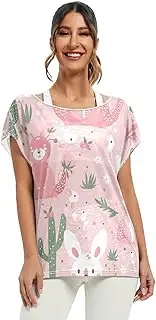 [RPLIFE] Cute Pink Kangaroos Pastel Summer Blouses Off Shoulder Tops Women, Plus Size Date Night Shirt