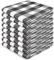 Blue Needles Waffle Weave Check Plaid Dish Cloths, 12x12 Inches 100% Cotton Set of 8 Dish Towels for Kitchen, Ultra Soft & Absorbent Kitchen Towels for Quick Drying Spring Summer - Black & White