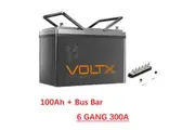 VoltX 12V 100Ah Lithium Battery + Bus Bar M8 Power Distribution Terminal Block (6 GANG 300A Black)