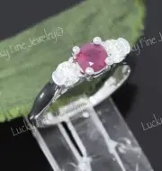 1.06 ct 14k Solid White Gold ladie's Natural Ruby Diamond Ring July Birthstone