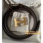 現貨二手 HERMES 愛馬仕 金H扣 荔枝紋皮 男士腰帶 3.8CM 黑色/巧克力 雙面皮帶 實拍