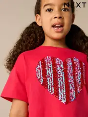 Red 100% Cotton Sequin Heart Print T-Shirt (3-16yrs) (E44442) | $22 - $33