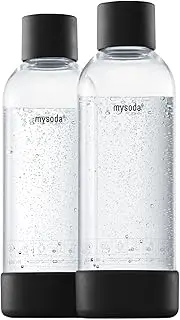 [Mysoda] 2 x 1L Reusable Water Bottle, BPA-Free Plastic with Quick Lock Quick Release and Wood Composite Detailing - Black
