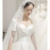在飛比找樂天市場購物網優惠-韓式超仙婚紗照復古頭紗頭飾唯美釘珍珠旅拍攝影拍照長款拖尾遮面