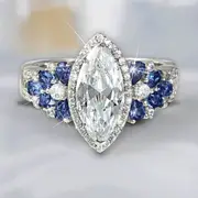 Beauty Blooms Blue And White Simulated Diamond Ring