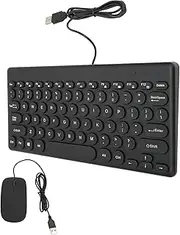 Keyboard and Mouse Combo, USB Plug and Play, Wired Computer Keyboard and Wired Mouse Set, Power Saving 78 Keys Round Keycap 4 Mouse Buttons (Black)