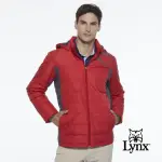 【LYNX GOLF】男款防潑水防風保暖科技羽絨LYNX印花連帽可拆式長袖外套(紅色)
