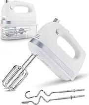 [avitong] Electric Hand Mixer, 5 Speed 300W Turbo with Snap-On Storage Case and 4 Chrome-plated Steel Accessories for Easy Whipping, Mixing Cookies, Brownies, Cakes, and Dough Batters