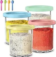 Zaid Ninja Creami Deluxe Creami Pints and Lids for Ninja - 4 Pack, 24 oz Tubs Canisters Set, Smoothie Pot Compatible with NC501, NC500 Series Dishwasher Safe,Leak Proof, BPA-Free