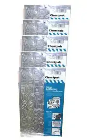 Chartpak 1-inch Silver Stick-on Vinyl Letters & Numbers (01039), 5 PACKS