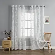 [Anytime] White Lace Sheer Curtain Panels for Living Room Elegant Window Treatment Sets Light Filtering Translucent Draperies for Office (2 Panels,W55 x L63inch)