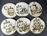 kitty cat coasters wood burning pyrography aspen wood gift Present Cat Lover Art